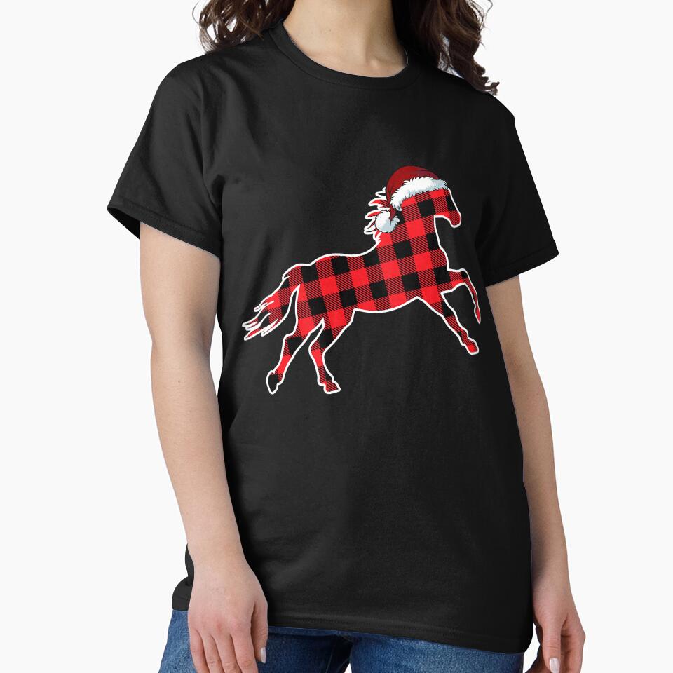 Red Plaid Pajama Horse Santa Hat Christmas Gift Women Girls by DanMoor