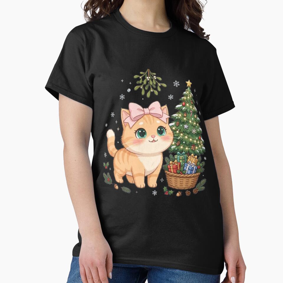 Christmas Cat Under Mistletoe With Tree by Luna's World - Moody Vibes Studio