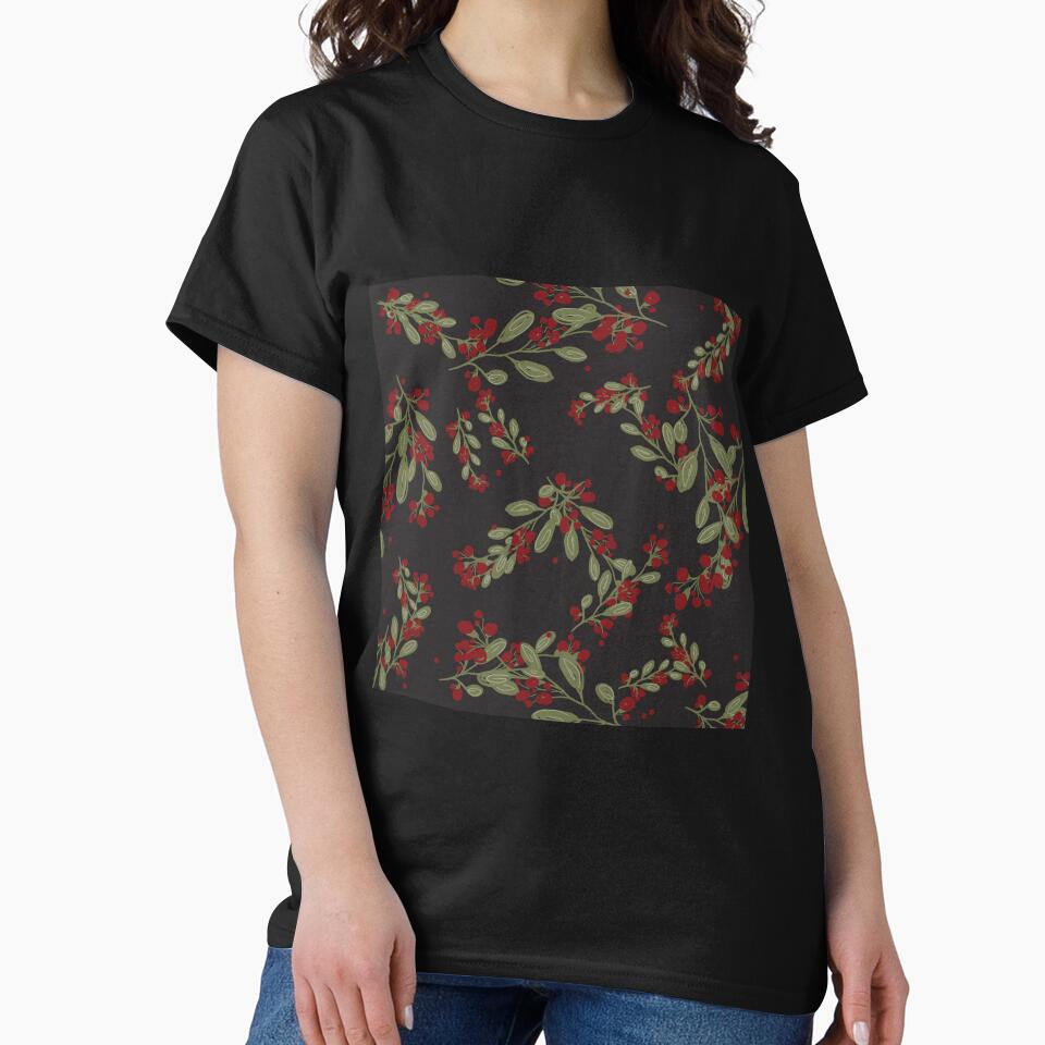 Holly Jolly Greens ;  Red Fruits & Yuletide Leaves on black by PrintsByAnnJ