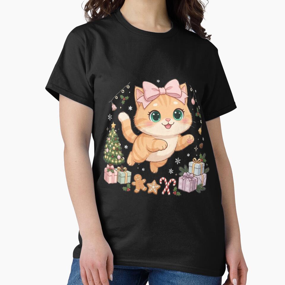 Cute Pink Bow Christmas Ginger Cat Dance by Luna's World - Moody Vibes Studio