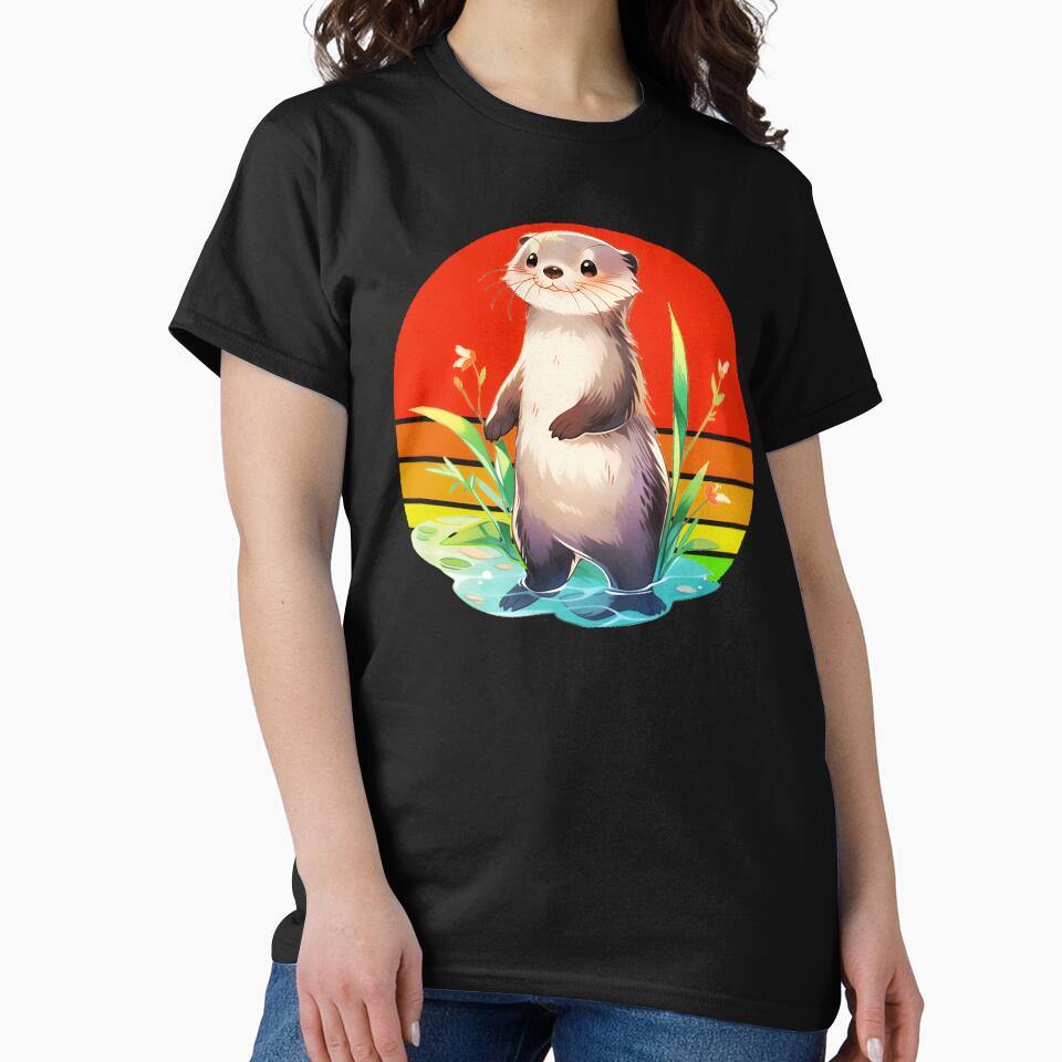 Sunset Otter Sticker and Tee Shirt Design With Blue Background by Zeesdesign on Redbubble by ZEESDESIGN