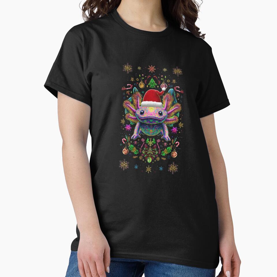 Vibrant Psychedelic Axolotl Christmas Design – Cute Kawaii Santa Axolotl – Festive Holiday Art by MadeByACJ