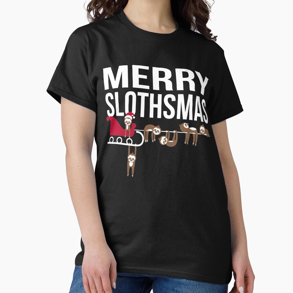 Merry Slothsmas Christmas Sloth with Santa's Sleigh by MeganLea