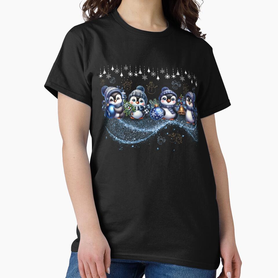 Cute Christmas Penguins Blue by MadCatPrints