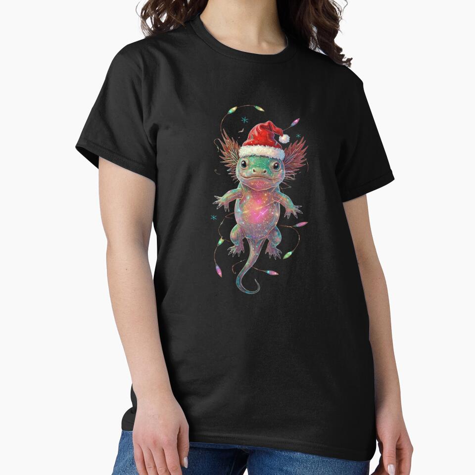 Psychedelic Axolotl Christmas – Neon Santa Hat & Glowing Snowflakes by MadeByACJ