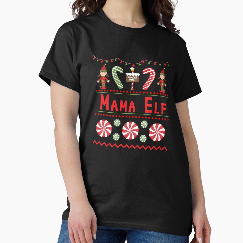 Mama Elf Ugly Sweater Christmas Elf Design by SpiritWestDesig
