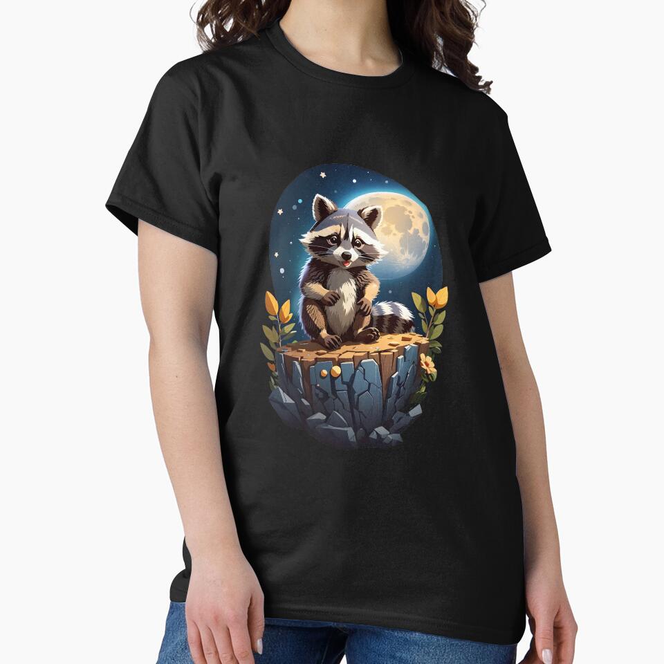 raccoon moon, cute raccoon, baby raccoon, kitten raccoon by Wildora Studio