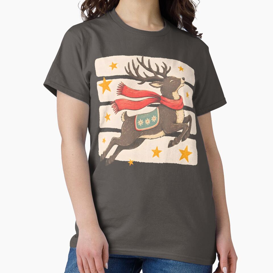 Retro Reindeer Christmas Shirt, Vintage Deer Graphic Tee, Rustic Holiday Winter Shirt, Cute Christmas Gift by Catspeachy