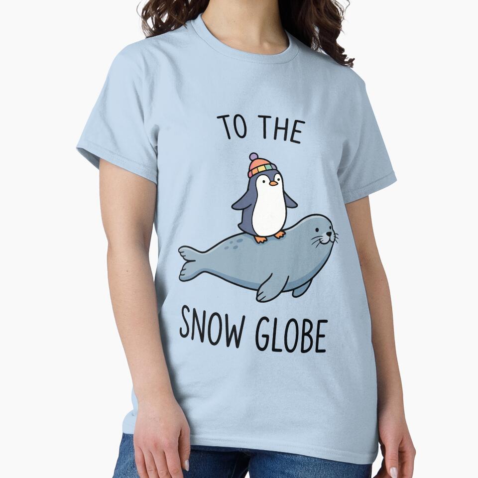To The Snow Globe Cute Penguin Riding Seal Winter Art by Amir Faysal