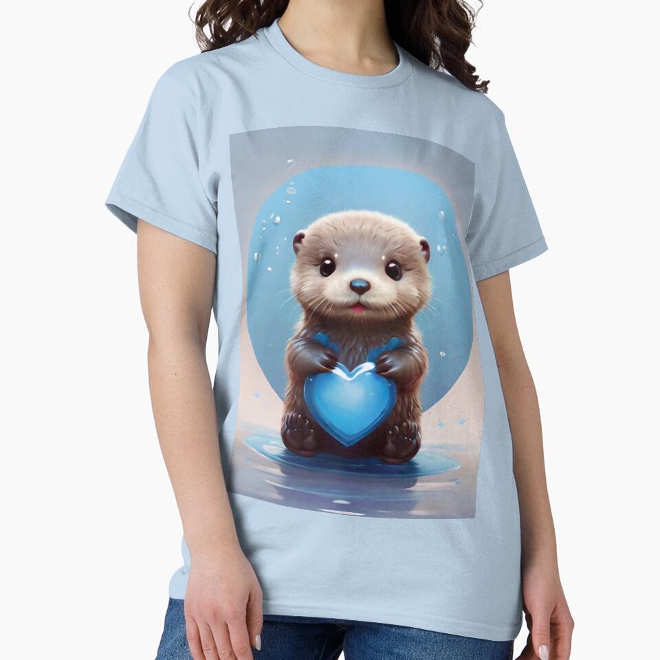 Baby otter with a blue heart by m-y-A-I-A-R-T-