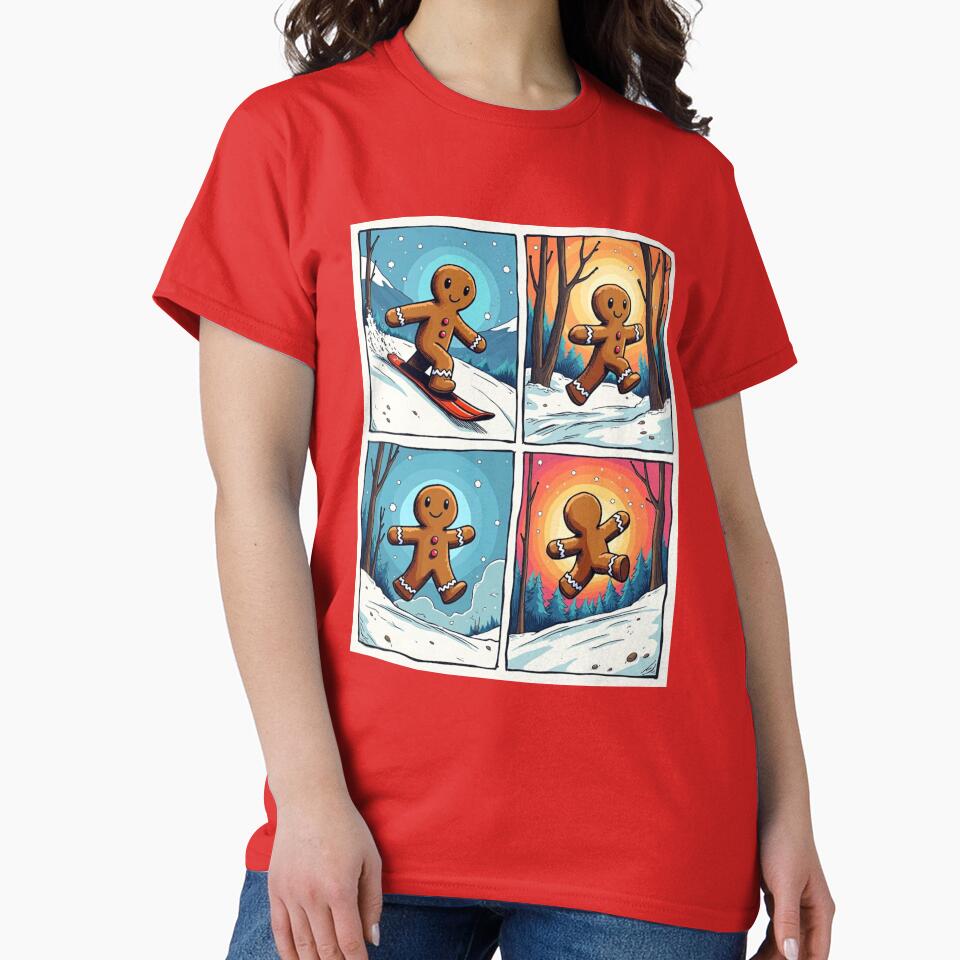 GINGERBREAD MAN DOING WINTER HIKING SKIING OUTDOOR ACTIVITIES by Arts4U