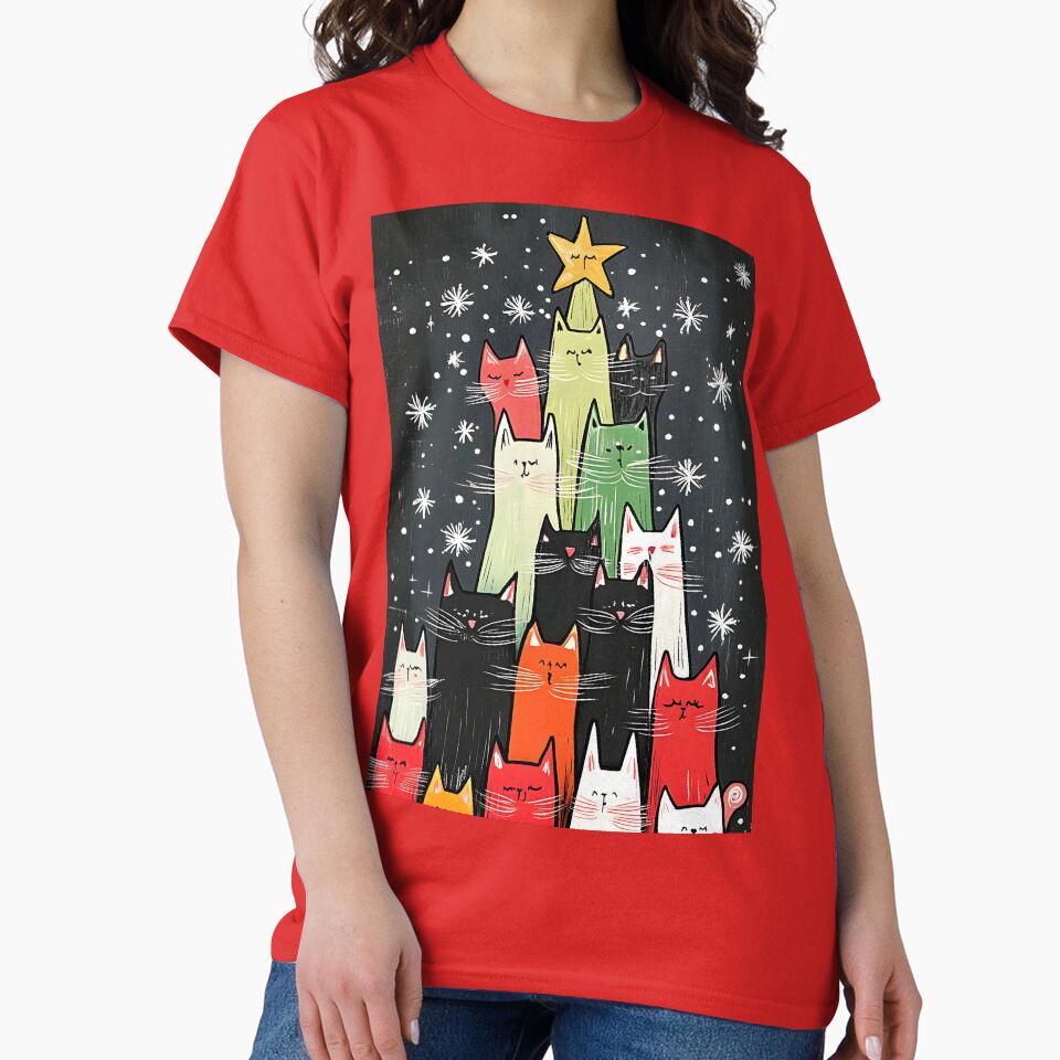 Purr-fectly Festive Cat Christmas Tree Tower with Shining Star Abstract Art AI Generated by OlfactoART Studio