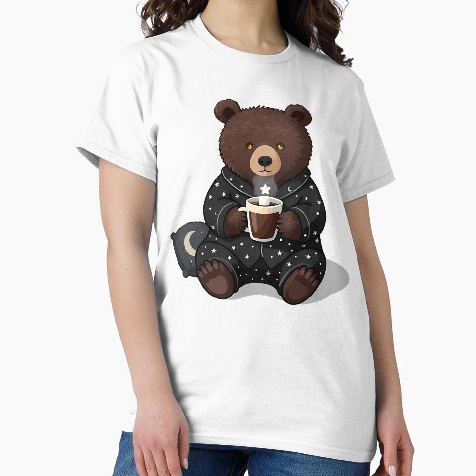 Gothic Cozy Bear with Cocoa and Star Pajamas by IllumeInk