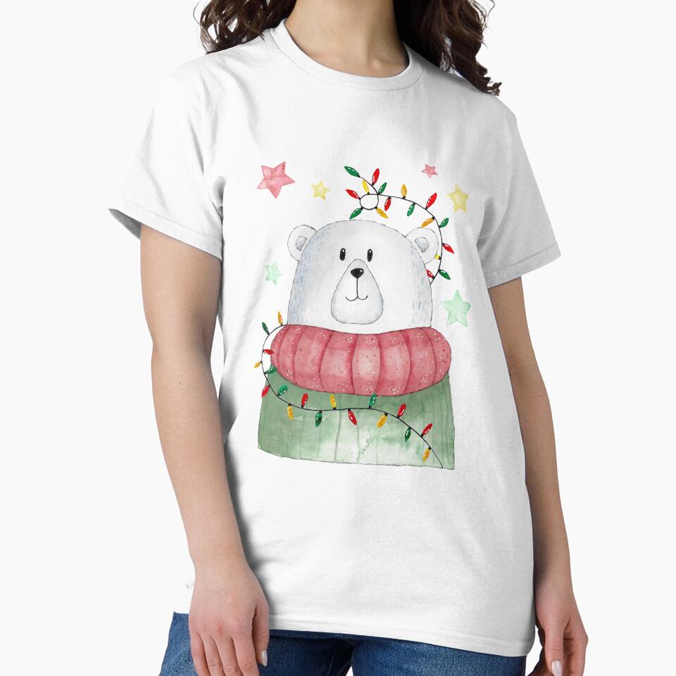 Christmas bear with colorful Christmas lights by GinColorist