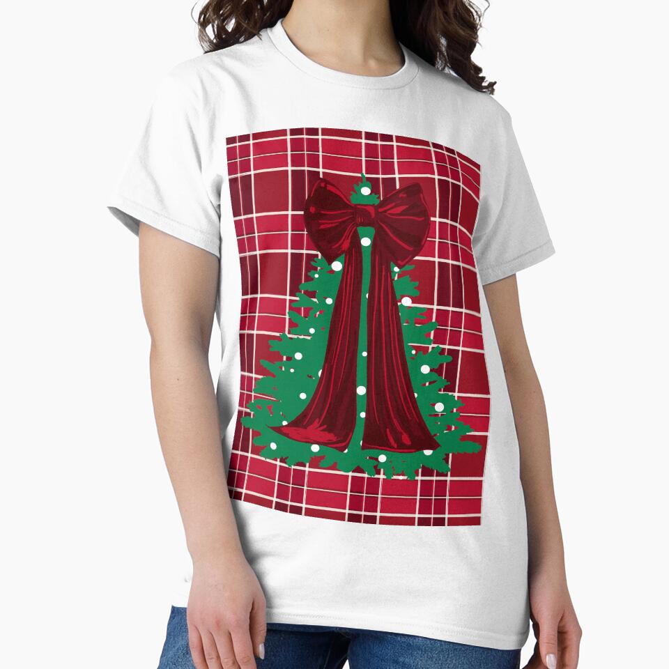 Classic Red Plaid Christmas Tree with Red Bow by MaiZephyr
