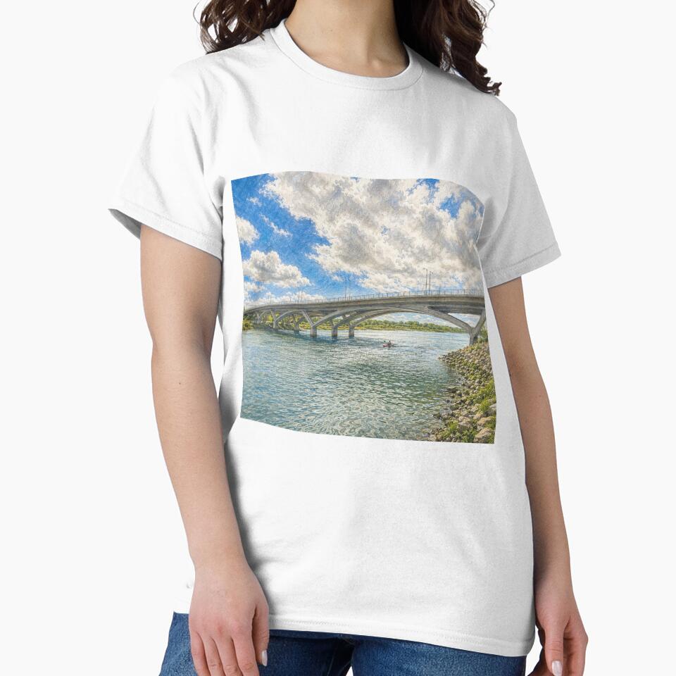 Kayaking Beneath the River Bridge – Scenic Illustration by wiwiart