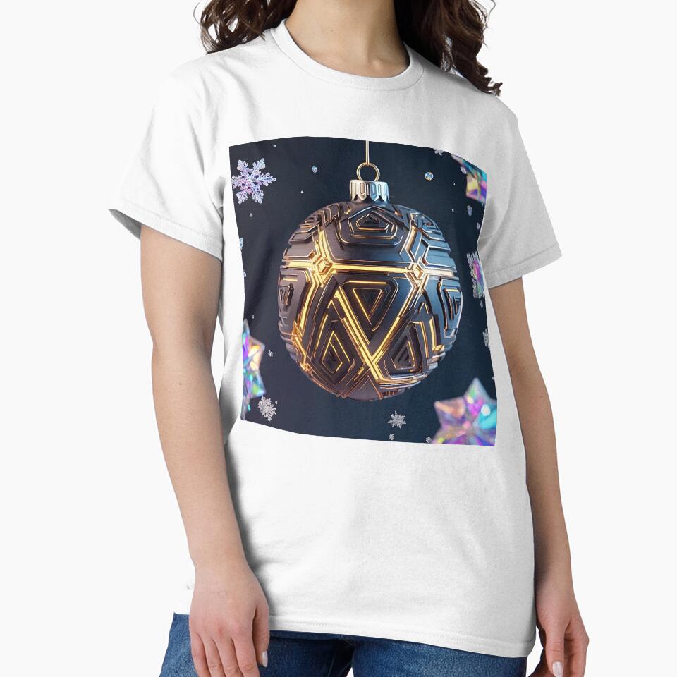 AI Cyberpunk Christmas Ornament — Black & Gold Futuristic Holiday Sphere by DarkScorpio