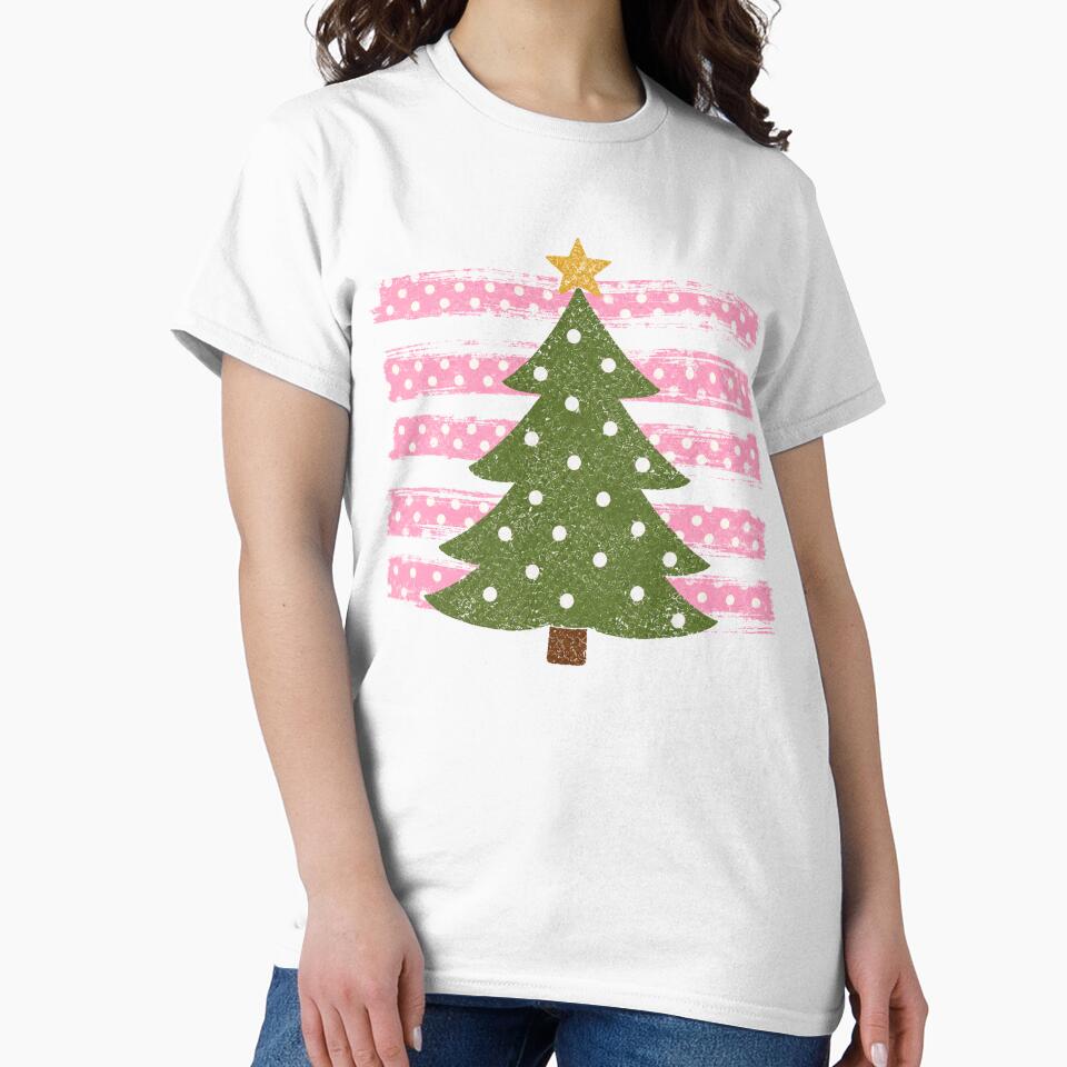 Pink Retro Christmas Tree Vintage Polka Dot Holiday by Artbyrome