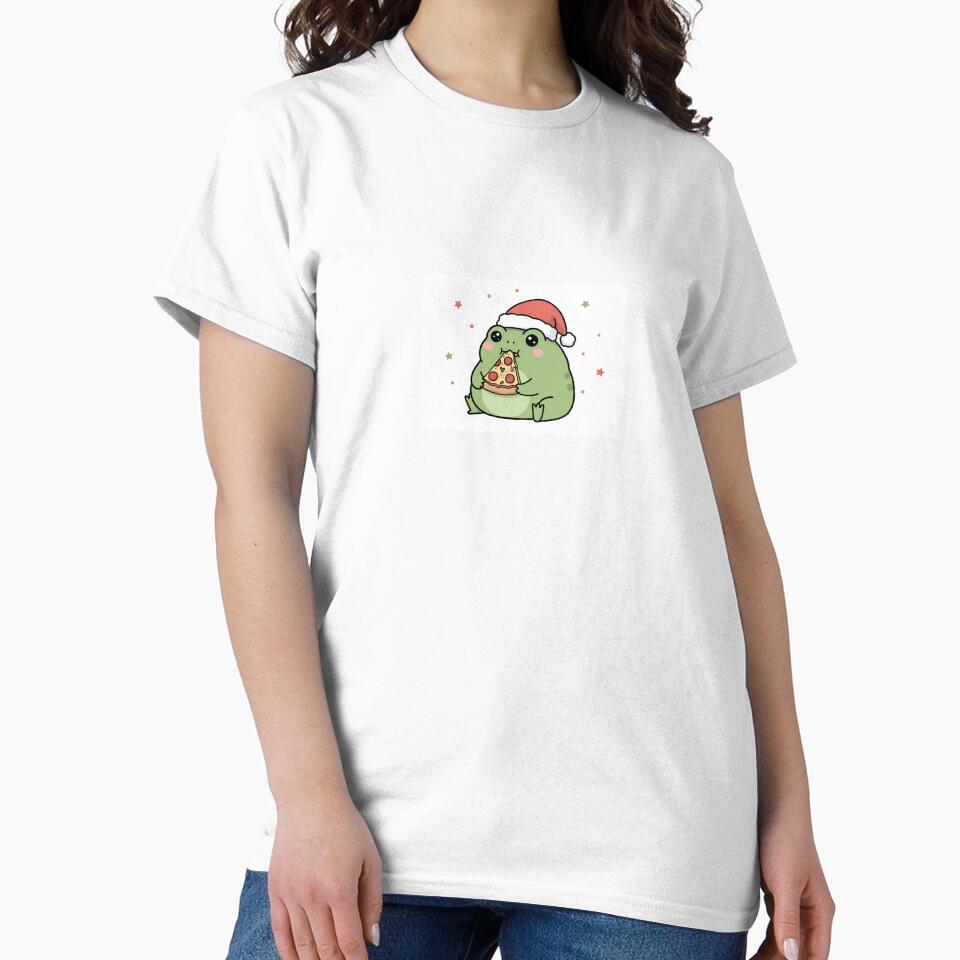 Kawaii christmas frog eating pizza by mayatA-rt
