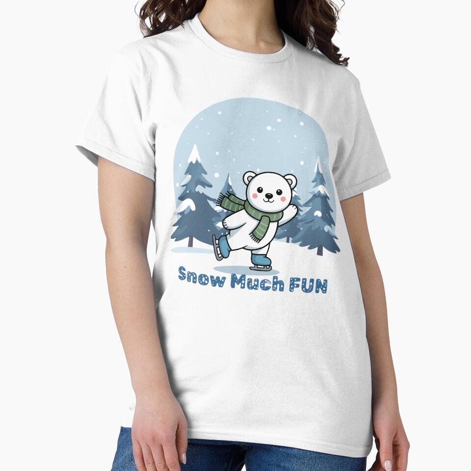 Cute Ice Skating Polar Bear - Snow Much Fun Winter T-Shirt by SeJaa