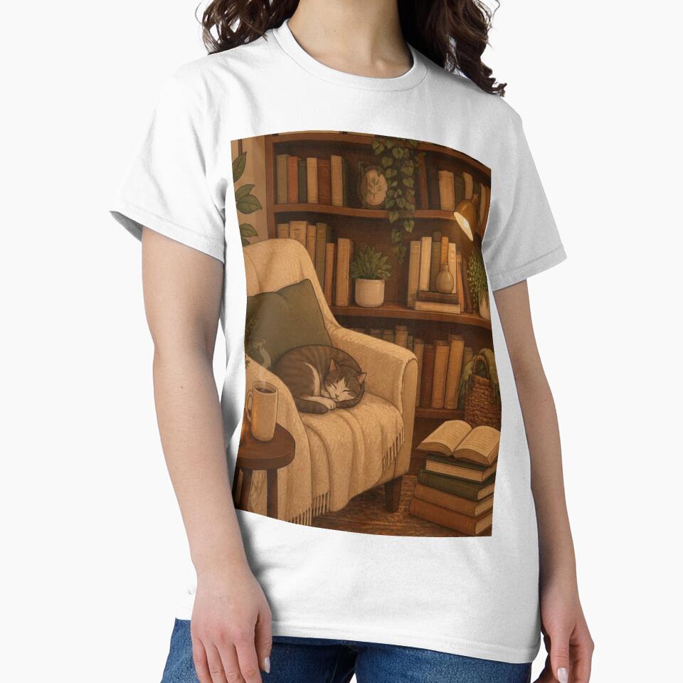Cozy Hygge Library Sleeping Cat by creativerooney
