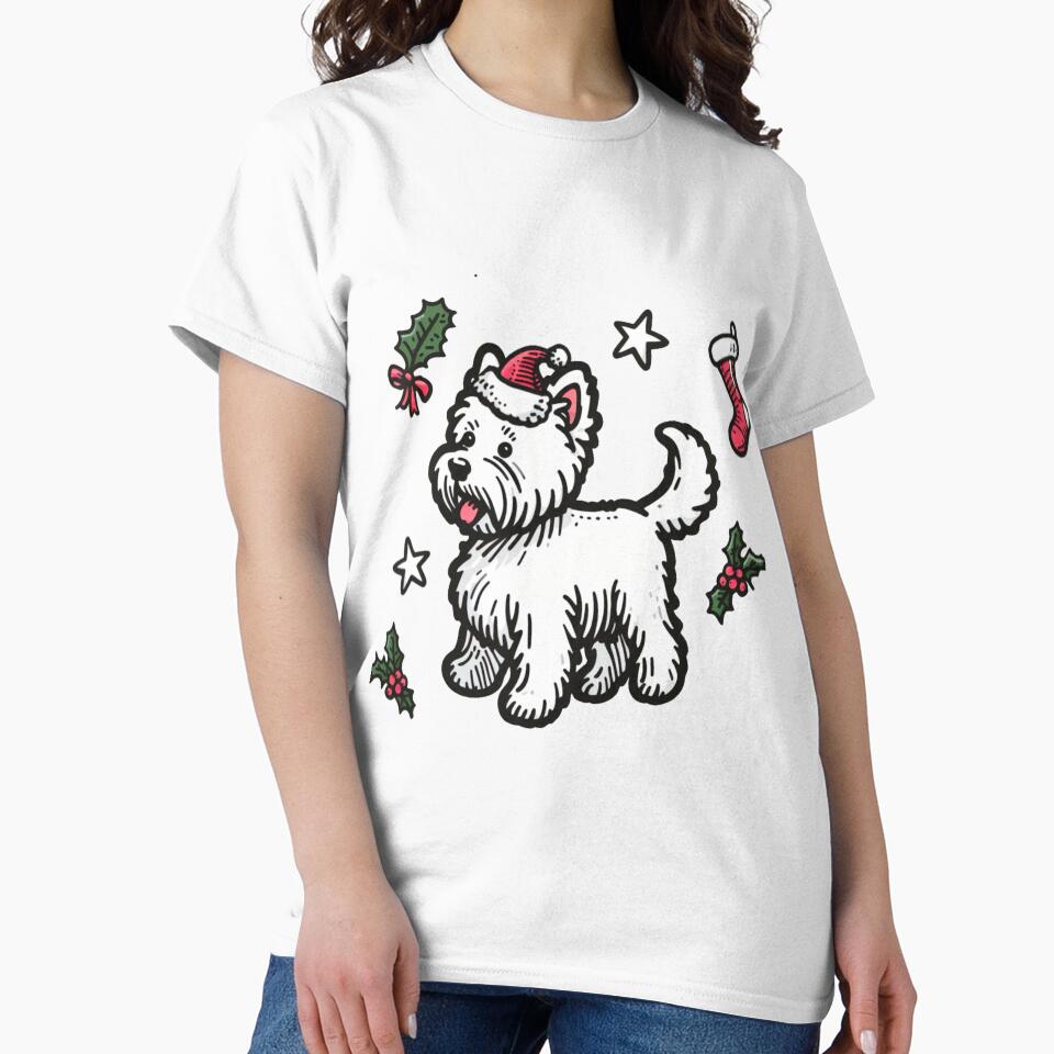 Westie Christmas Design - West Highland Terrier Santa Hat - Cartoon Dog Holiday Drawing by Star-Fragment