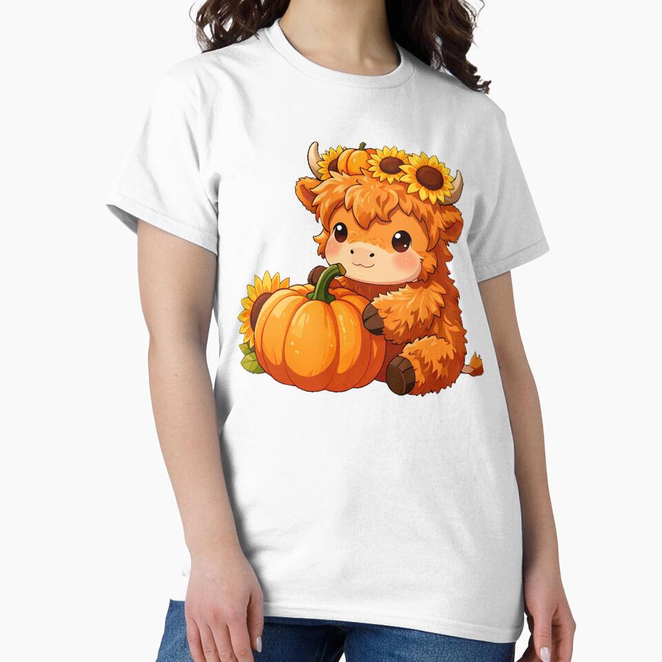 Cute Highland Cow Calf in Pumpkin Patch Icon by pumsquare