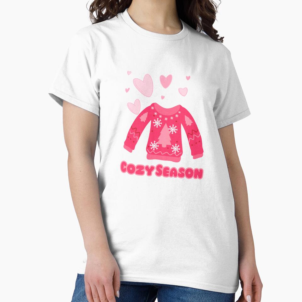 Cozy Season Pink Christmas Sweater Design by Inkworksbyshery