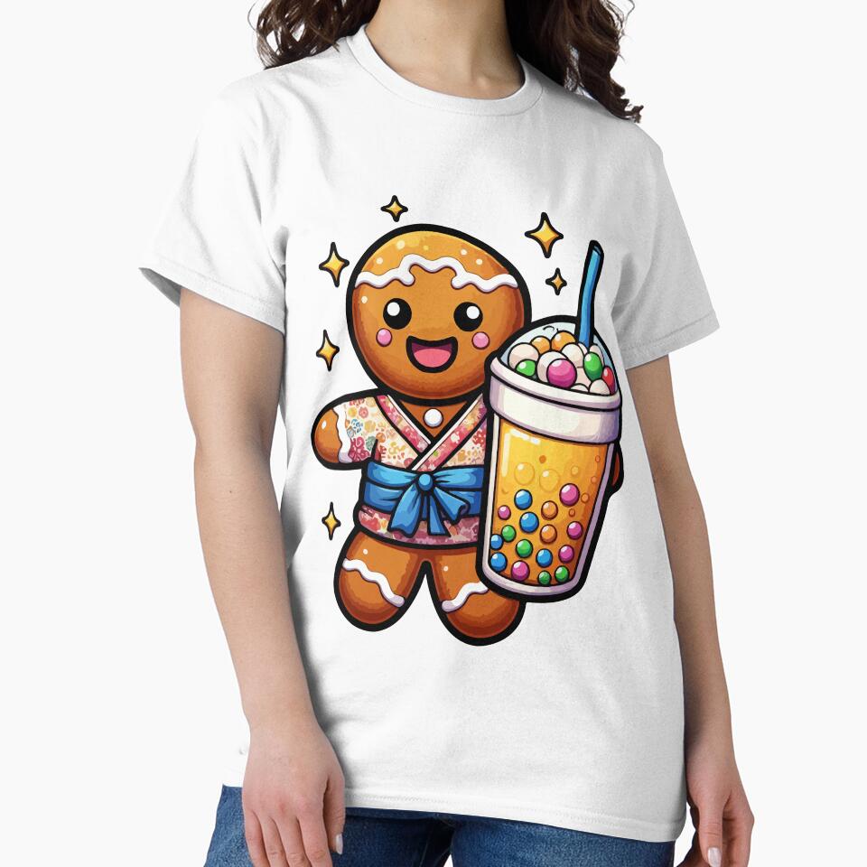Gingerbread Man Drinking Bubble Tea Japanese Kimono by Artistoos