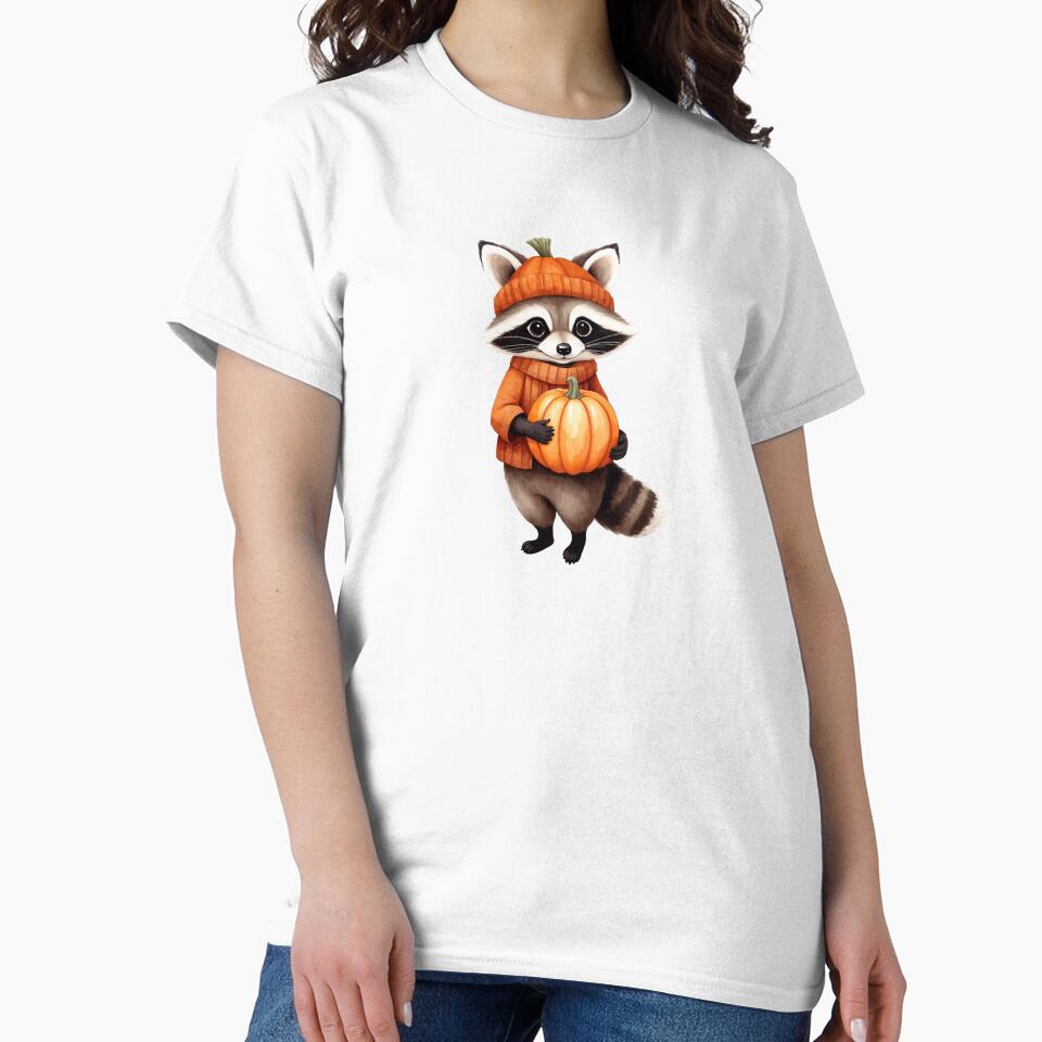 Whimsical Watercolor Raccoon With Pumpkin by Victoria Riabov