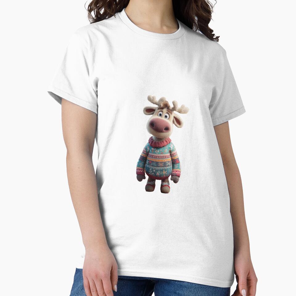 Cute Christmas Reindeer in Cozy Festive Sweater – Adorable Holiday Character Art by Hakubiya