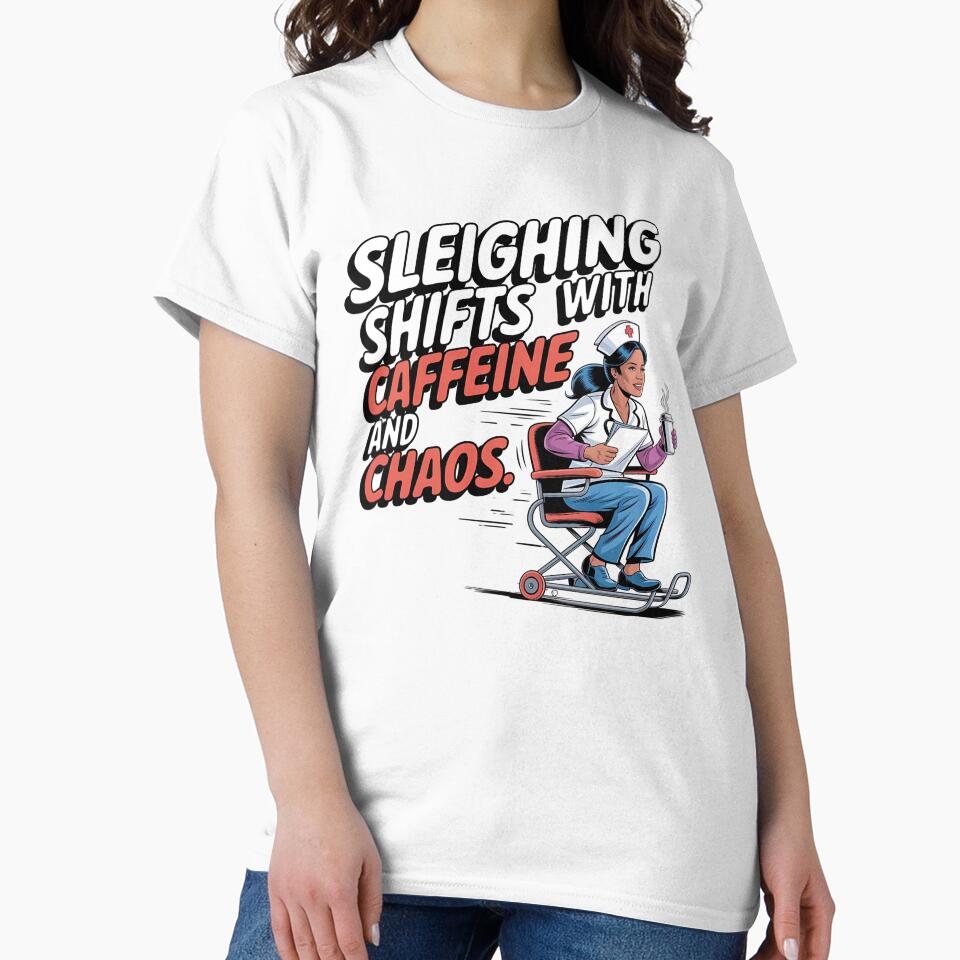 Sleighing Shifts with Caffeine and Chaos | Neurodivergent Nurse Christmas Humor & Holiday Pride by CuteDesignables