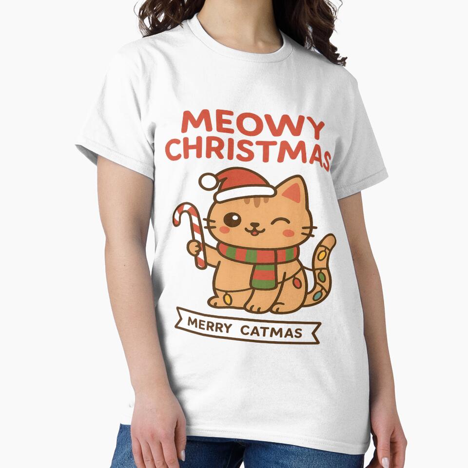 Meowy Christmas Cute Cat Santa Hat – Merry Catmas Funny Christmas Cat Design by Globalcitytees