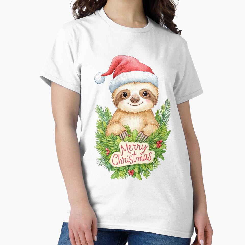 Merry Christmas Sloth Cute Holiday Animal Design by BeeJoyDesign