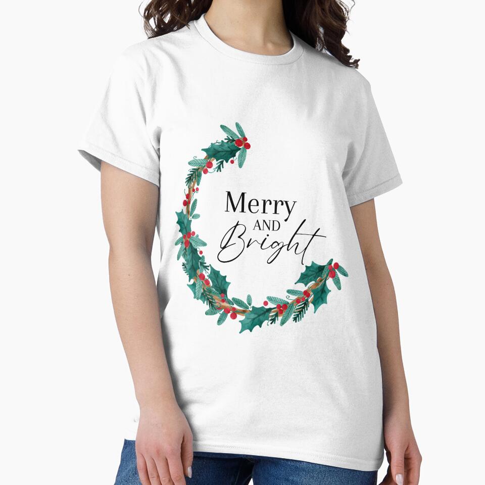 Merry and Bright crescent shaped minimal Christmas wreath with red berries by PeonyPeak