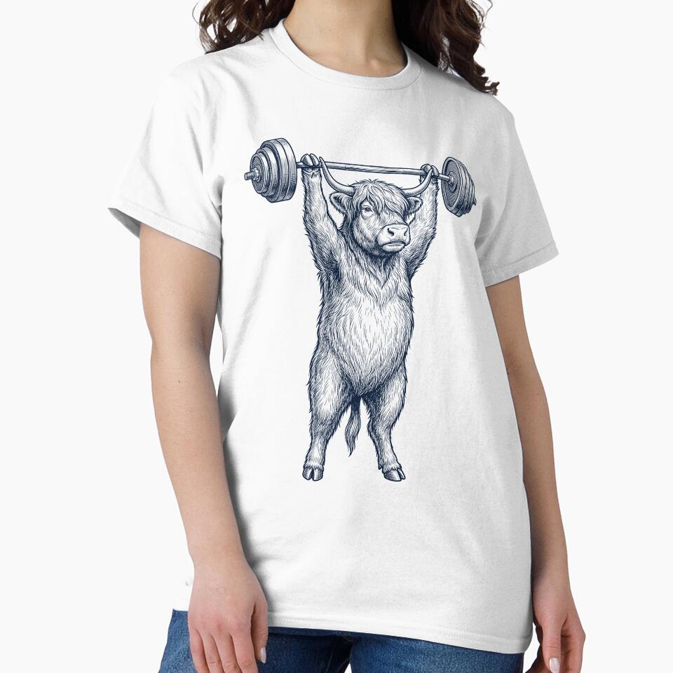 Vintage Highland Cow Weightlifting Deadlift Gym Animal Lover by DoodleTortle