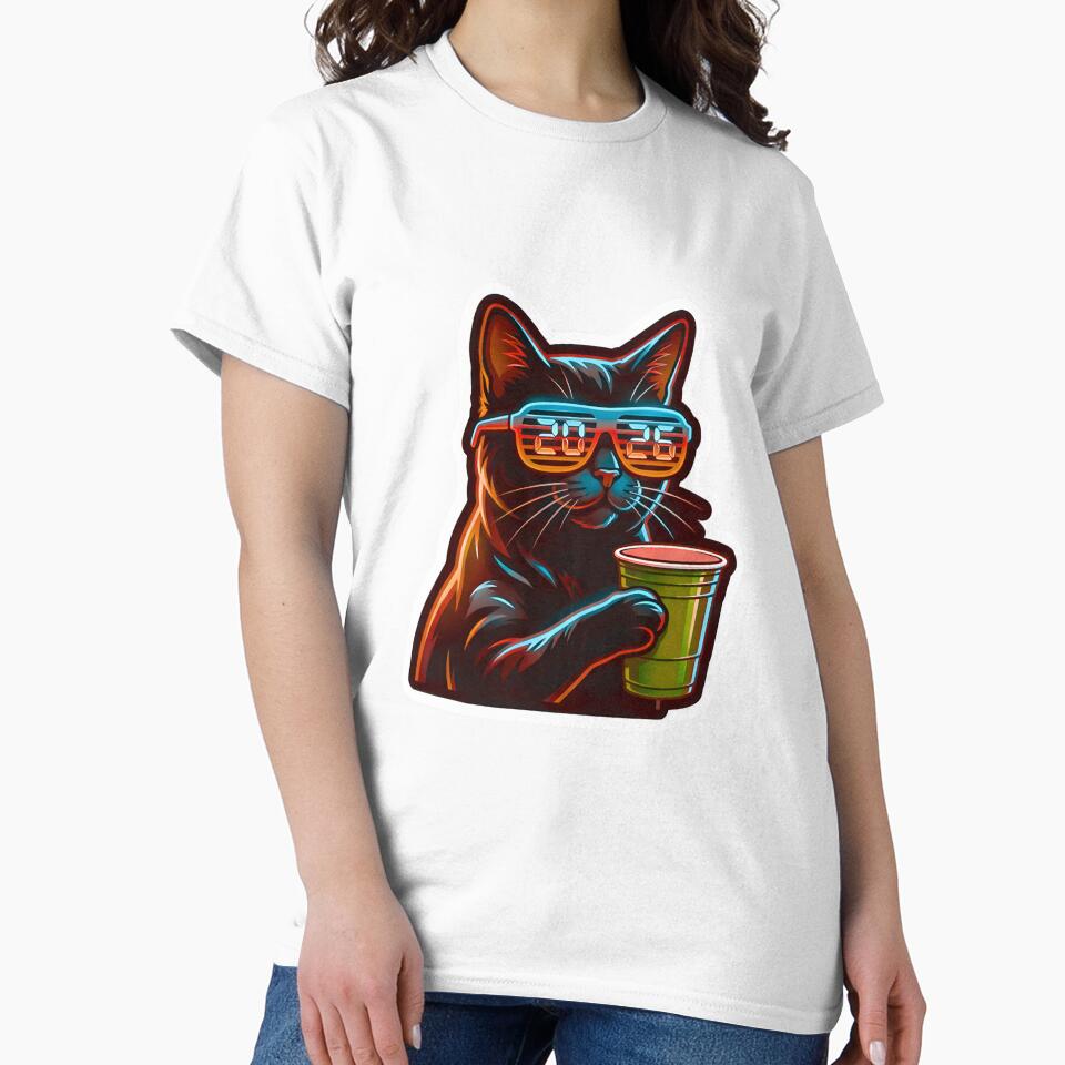 Happy New Year 2026 Cool Party Cat - Glasses & Drink by Abdeelol