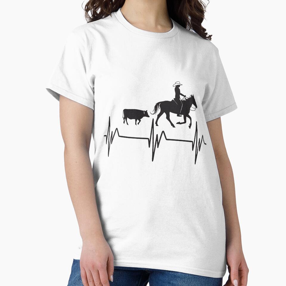 Cutting Horse Heartbeat – Minimalist Cowboy & Steer Line Art Design by VividOrganica