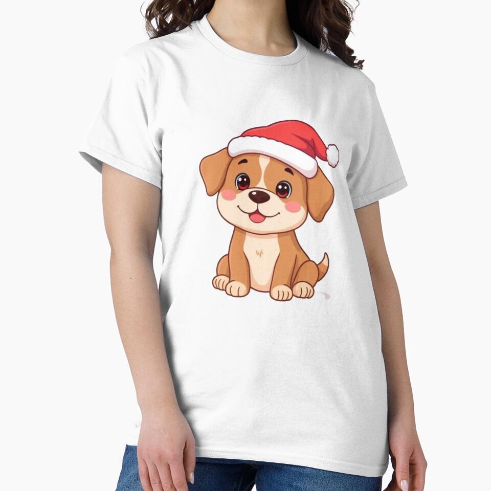 Cute Christmas Puppy Wearing Santa Hat – Funny Holiday Dog Illustration by BSL-STORE
