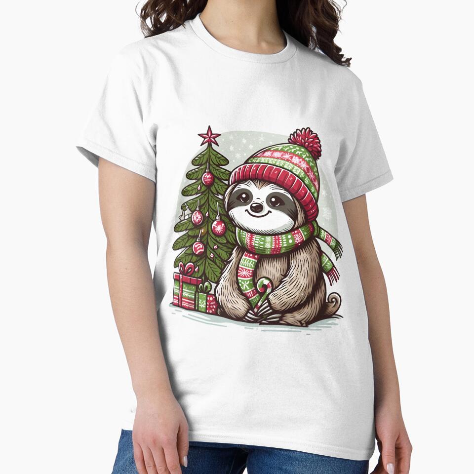 Sloth Posing with Christmas Tree | Relaxed Holiday Vibes with a Lazy Sloth | Cute Sloth Celebrating Christmas | Festive Sloth Under the Tree | Slow-Paced Christmas Joy with Sloth by PaintedPixels01