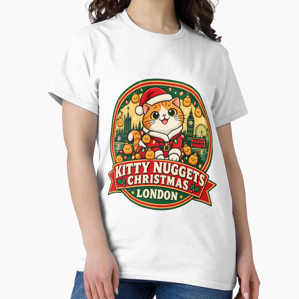 Kitty Nuggets Christmas Shirt – Cute Santa Cat London Retro Design by Globalcitytees