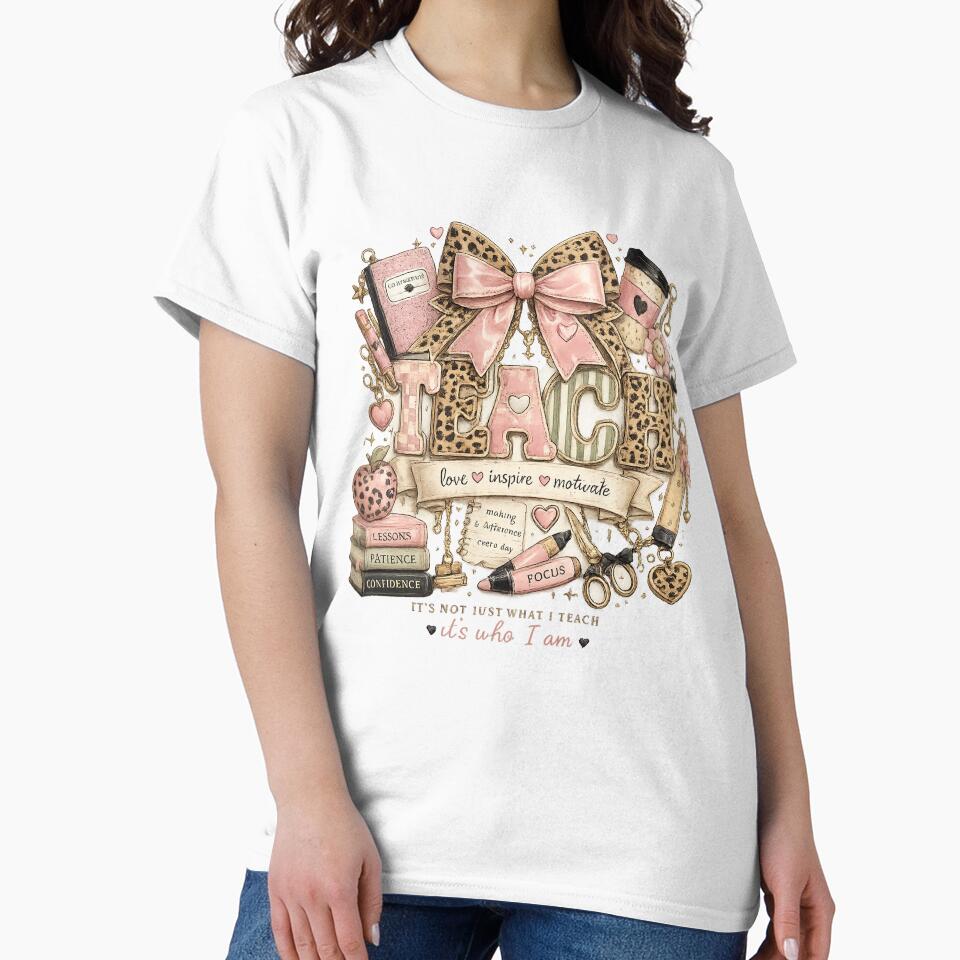 Preppy Coquette Teacher| Leopard Bow, Classroom Icons, Back to School Tee by imad1hkf