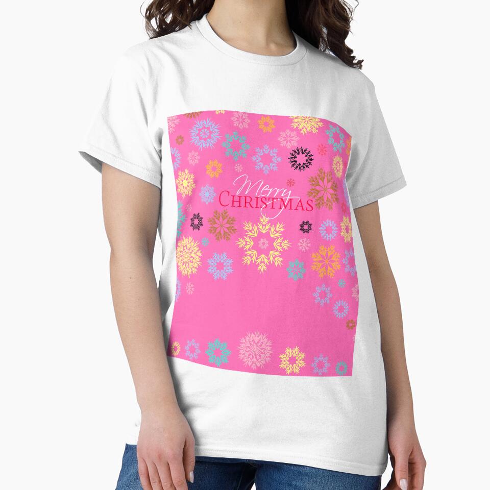 Merry Christmas Hot Pink Multicolored Snowflakes Idea by Ross-Sergey