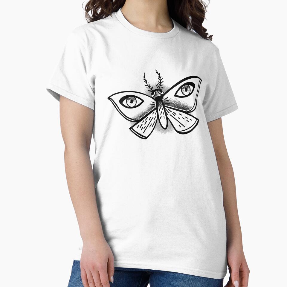 black and white boho tattoo style Moth with open eyes by jazzydevil