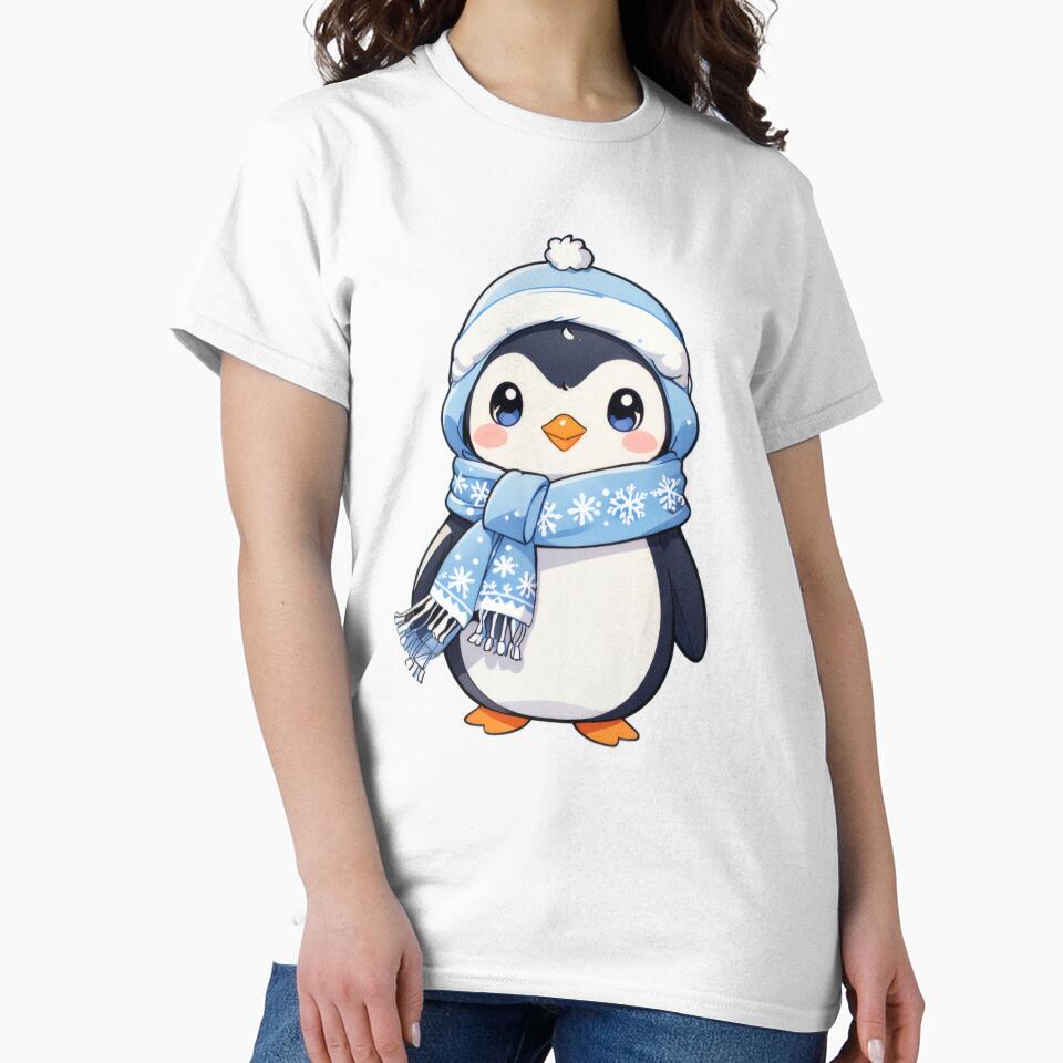 Cute Penguin in Winter Scarf | Kawaii Winter Illustration by Visualynx