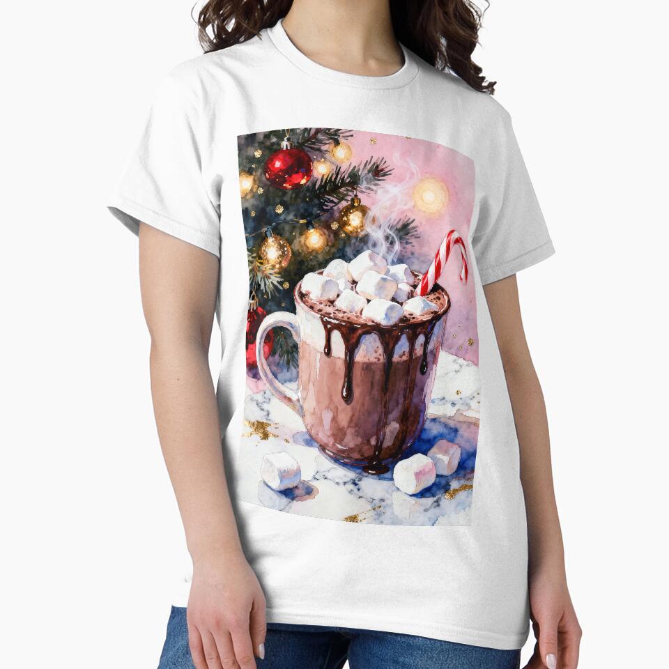 Christmas Hot Chocolate Print with Marshmallows by soulfulpalette