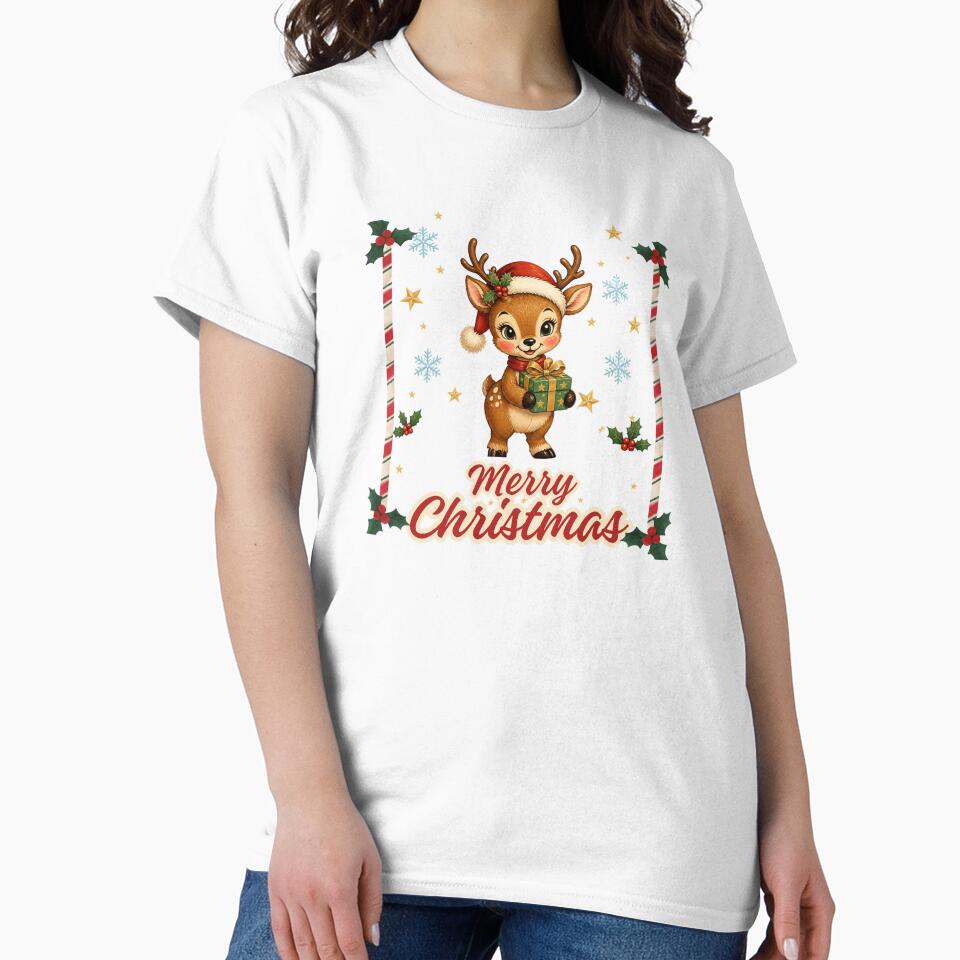 ​Cute Christmas Reindeer Holding a Present - 'Merry Christmas' Design ​ by RRzShop