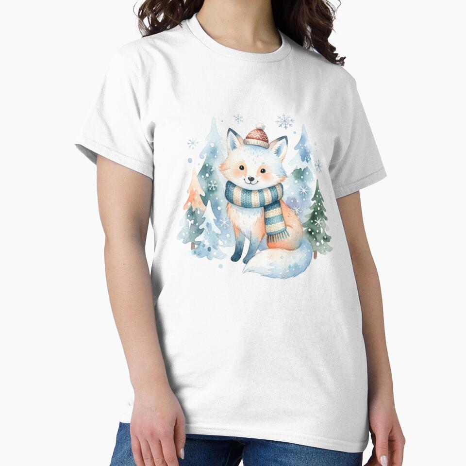 Cute Winter Fox Watercolor Christmas Forest by ZyVoAli