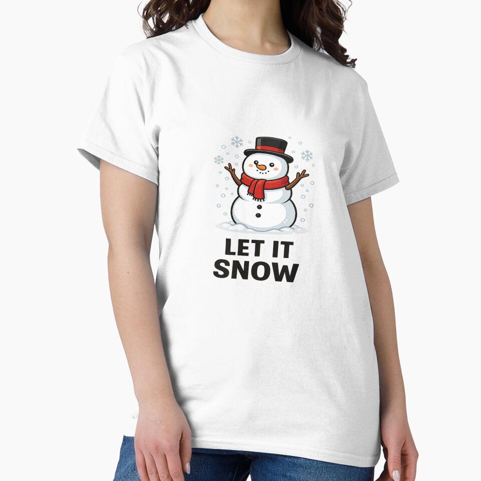 Let It Snow Cute Snowman Winter T-Shirt by ArtsyEcho