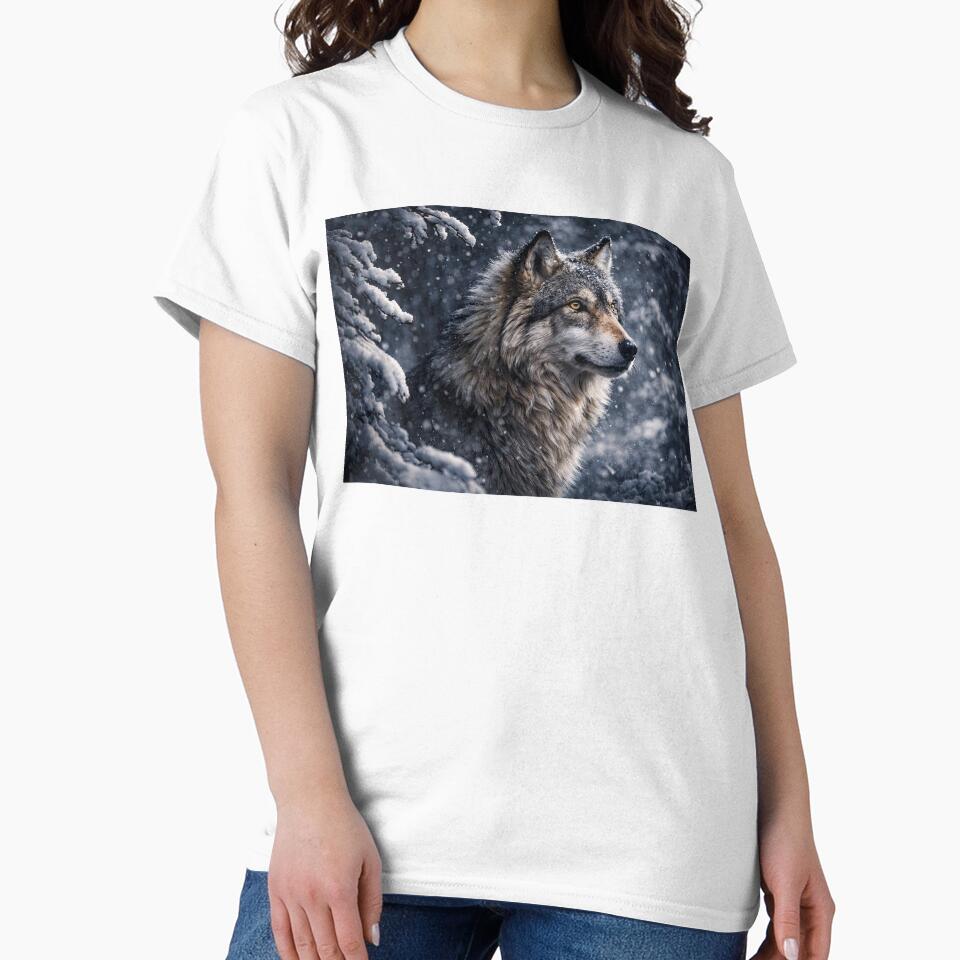 Majestic Wolf in Snowy Forest Season Wintery Solstice Yule Seasons Greetings by Stephanie Laird
